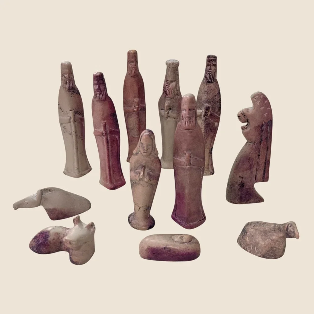 Vintage Hand-Carved Kisii Soapstone Nativity Set (12-Piece) – Made in Kenya